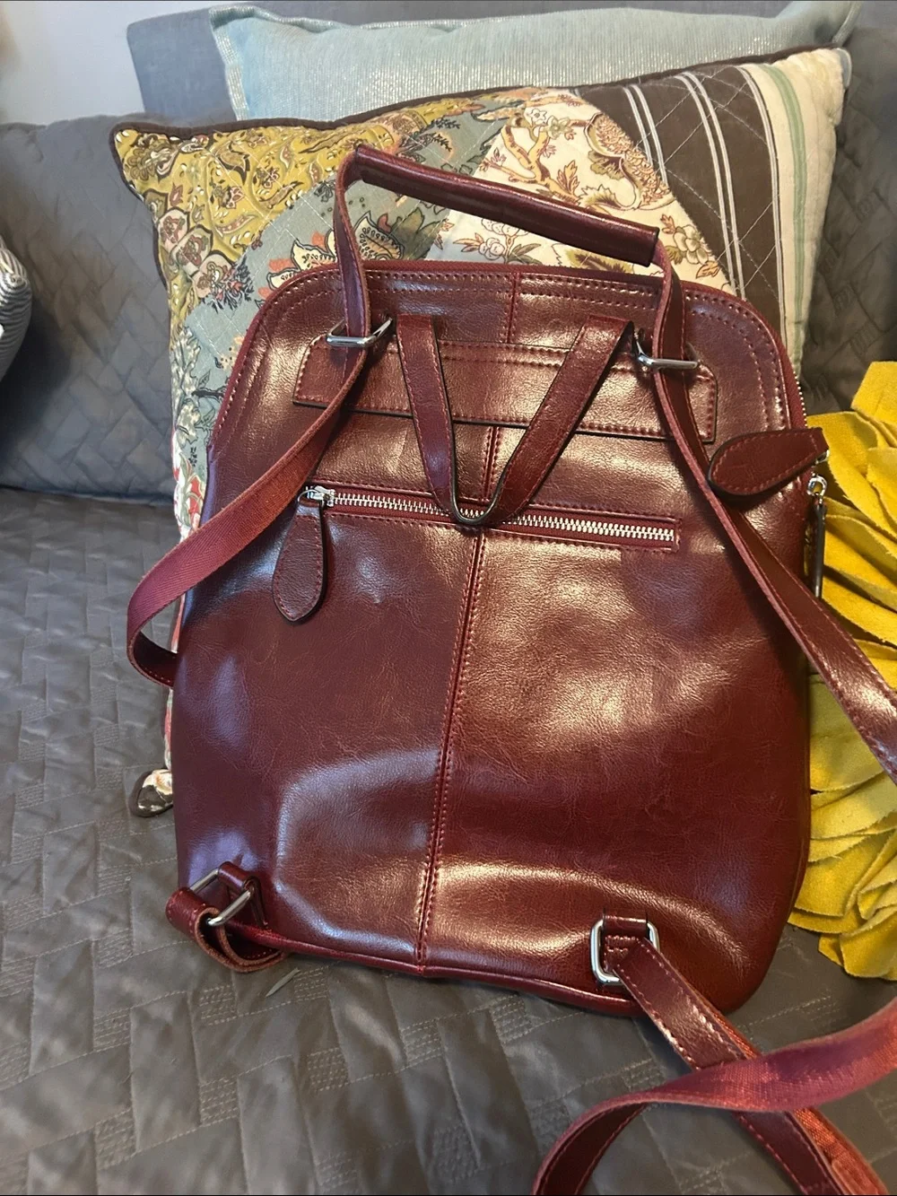 Burgundy Leather Backpack Purse leather